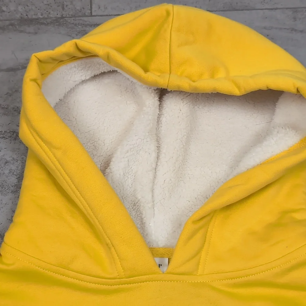 Gap Sherpa Hoodie Logo Sweatshirt Bold Yellow Signature Pullover Fleece Hooded